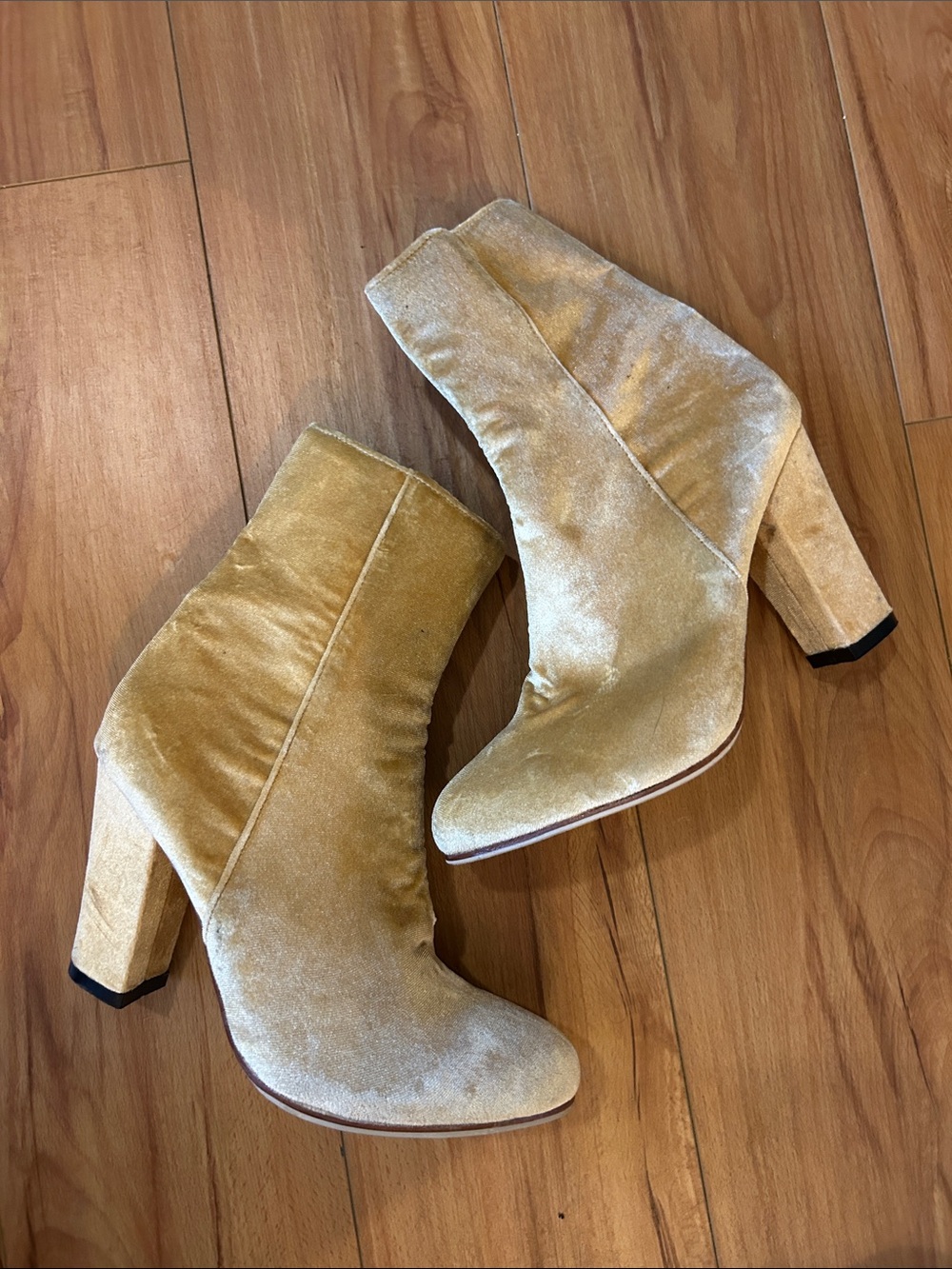 James Smith Velvet Block Heel Boots in Gold